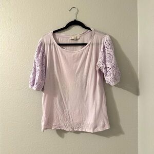 *DONATED* LOFT Lavender Lace Puff Sleeve Shirt Size M